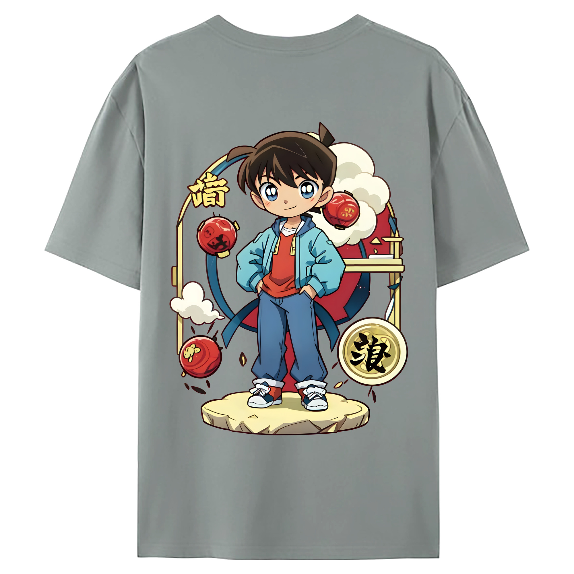 （画像用） 名探偵コナン 江戸川 コナン Detective Conan Conan Edogawa 綿100％ メンズ半袖Tシャツ（バックプリント） 通気性